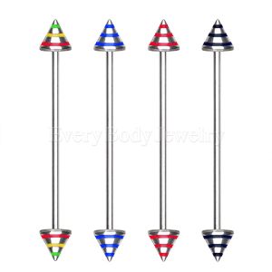 Product 316L Industrial Barbell with Three Striped Spikes