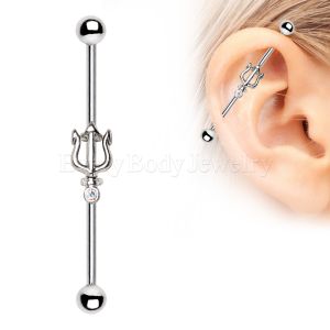 Product 316L Stainless Steel Jeweled Trident of Poseidon Industrial Barbell
