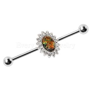 Product 316L Stainless Steel Industrial Barbell with Glass Stone Flower