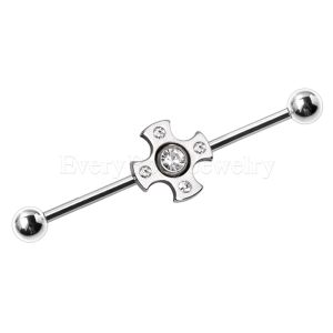Product 316L Stainless Steel Jeweled Medieval Cross Industrial Barbell