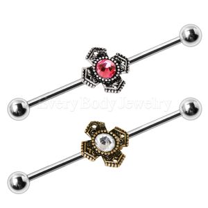 Product 316L Stainless Steel Jeweled Medieval Cross Industrial Barbell