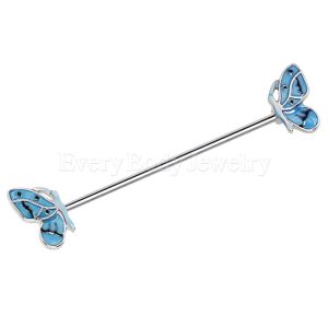 Product 316L Stainless Steel Double Blue Butterfly Industrial Barbell