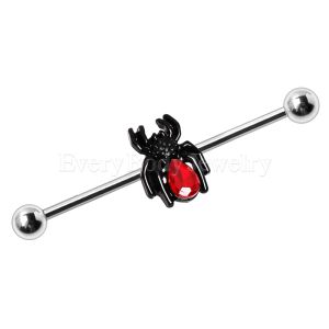 Product 316L Surgical Steel Black Spider with Red CZ Industrial Barbell