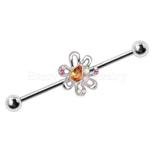 Product 316L Stainless Steel Multihued Flower Industrial Barbell