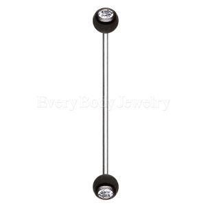 Product 316L Surgical Steel Industrial Barbell with PVD Plated Gemmed Ball