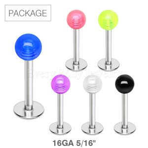 Product 60pc Package of 316L Surgical Steel Labret with Acrylic Ball in Assorted Colors