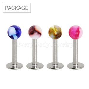 Product 40pc Package of 316L Stainless Steel Labret with Metallic Two Tone Marble Acrylic Ball in Assorted Colors