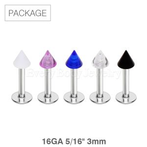 Product 50pc Package of 316L Surgical Steel Labret / Monroe with a UV Coated Acrylic Spike in Assorted Colors