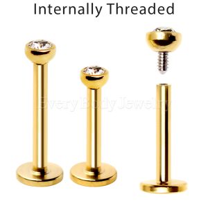 Product Internally Threaded Gold Plated Labret with Press Fit Cubic Zirconia