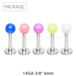 Product 50pc Package of 316L Surgical Steel Labret with Glow in the Dark Ball in Assorted Colors