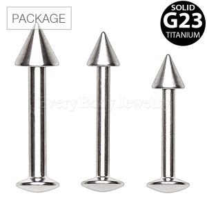 Product 50pc Package of G23 Titanium Labret with Spike in Assorted Sizes