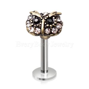 Product Antique Gold Plated Jeweled Owl Labret