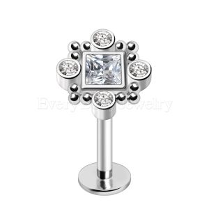 Product 316L Stainless Steel Ornate Square CZ Labret