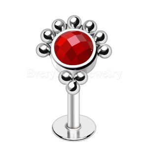 Product 316L Stainless Steel Faceted Red Bead Ornate Labret