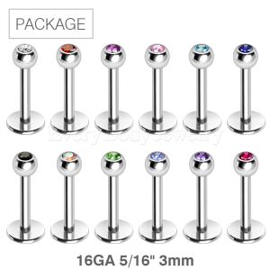 Product 120pc Package of 316L Surgical Steel 16GA 5/16" Labret with Gem Ball in Assorted Colors
