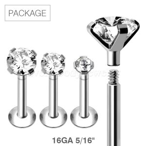 Product 30pc Package of 316L Stainless Steel Prong Set Large CZ Labret in Assorted Sizes - 16GA 5/16"