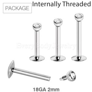 Product 30pc Package of 316L Stainless Steel Internally Threaded Labret with Clear CZ Ball in Assorted Sizes - 18GA