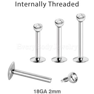 Product 316L Stainless Steel 18GA Internally Threaded Labret/Monroe with 2mm CZ Ball