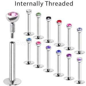 Product 316L Stainless Steel Internally Threaded Labret/Monroe with CZ Ball
