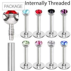 Product 80pc Package of 316L Internally Threaded Labret with Prong Set Gem Top in Assorted Colors
