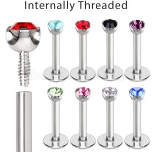 Product 316L Surgical Steel Internally Threaded Labret with Prong Set Gem Top