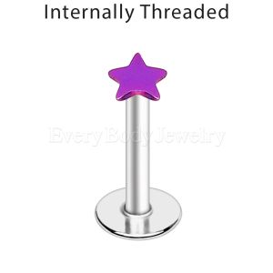 Product 316L Surgical Steel Internally Threaded Labret with PVD Plated Star Top