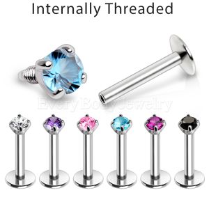Product 316L Surgical Steel Internally Threaded Labret with Prong Set Round CZ Top