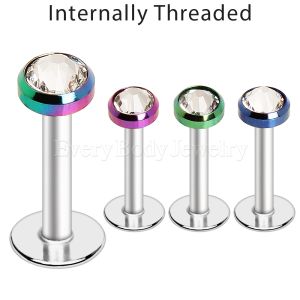 Product 316L Internally Threaded Flat PVD Plated Top with Clear CZ Labret