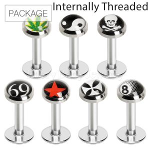 Product 70pc Package of 316L Internally Threaded Labret with Flat Logo Top in Assorted Logos