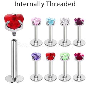 Product 316L Surgical Steel Internally Threaded Labret with Prong Set Heart Gem Top