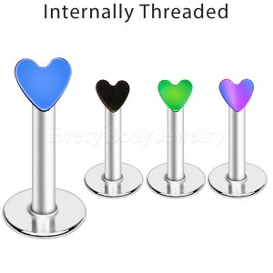 Product 316L Surgical Steel Internally Threaded Labret with PVD Plated Heart Top