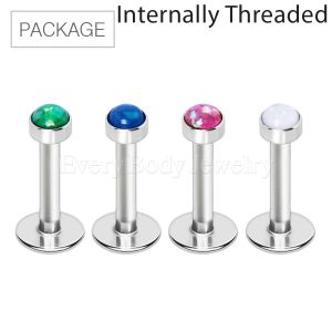Product 40pc Package of 316L Internally Threaded Labret with Synthetic Opal Top