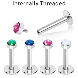 Product 316L Stainless Steel Internally Threaded Labret with  Synthetic Opal Top