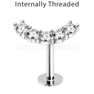 Product Internally Threaded 316L Stainless Steel Curved Cinco Prong Set CZ Labret