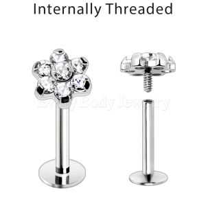 Product Internally Threaded 316L Stainless Steel CZ Flower Labret