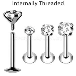 Product 316L Stainless Steel Internally Threaded Prong Set Large CZ Labret