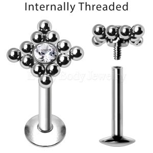 Product Internally Threaded 316L Stainless Steel Rhombus CZ Labret with Balls