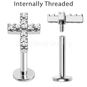 Product Internally Threaded 316L Stainless Steel Jeweled Cross Labret