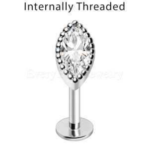 Product Internally Threaded 316L Labret with Ornate Marquise Cut CZ Top