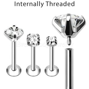 Product Internally Threaded 316L Stainless Steel Labret with Prong Set CZ