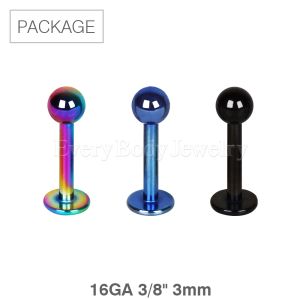 Product 30pc Package of 16GA 3/8" PVD Plated Labret in Assorted Colors