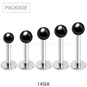 Product 50pc Package of 316L Stainless Steel Labret with Black PVD Plated Ball in Assorted Sizes