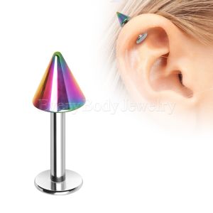 Product 316L Stainless Steel Labret with Rainbow PVD Plated Spike
