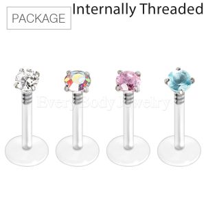 Product 40p Package of Internally Threaded PTFE Labret / Monroe with Prong Set CZ