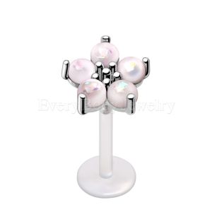 Product PTFE Push In White Synthetic Opal Flower Labret