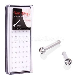 Product 40pcs 316L Press Fit Clear CZ Nose Bone Package in Acrylic Display 