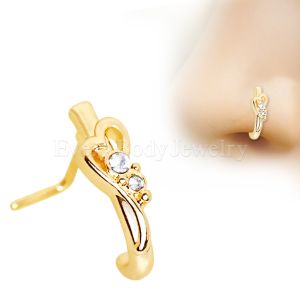 Product Gold Plated Jeweled Heart L Bend Half Nose Hoop