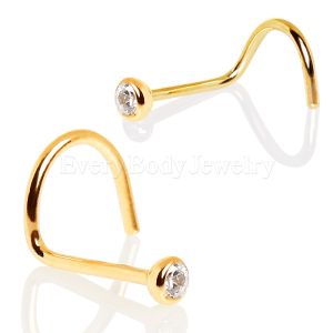 Product Yellow Gold Plated Screw Nose Ring with Press Fit CZ