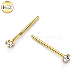 Product 14Kt Yellow Gold Prong Set Clear CZ Fishtail Nose Ring