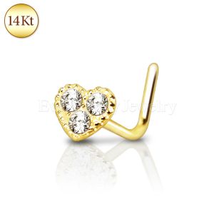 Product 14Kt Yellow Gold Clear CZ Heart L Bend Nose Ring